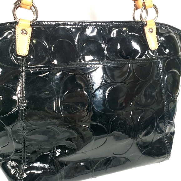 Coach Black Tote Patent Leather Turn Lock Blue - Picture 5 of 14